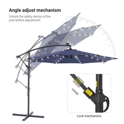 Parasol déporté de terrasse LIVOOSUN de 3 m avec éclairage LED et base en croix