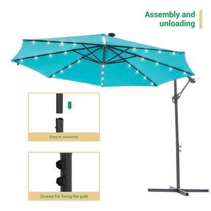Parasol déporté de terrasse LIVOOSUN de 3 m avec éclairage LED et base en croix