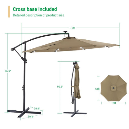 Parasol déporté de terrasse LIVOOSUN de 3 m avec éclairage LED et base en croix