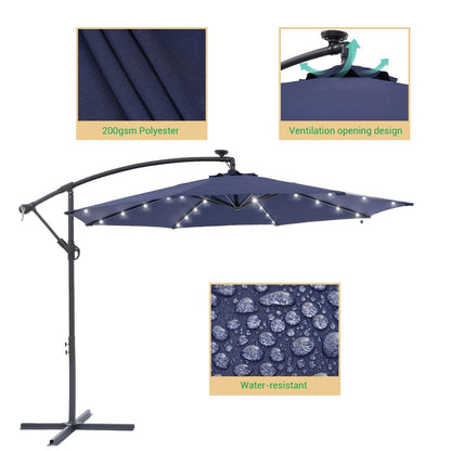 Parasol déporté de terrasse LIVOOSUN de 3 m avec éclairage LED et base en croix