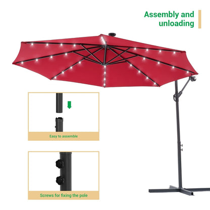 Parasol déporté de terrasse LIVOOSUN de 3 m avec éclairage LED et base en croix