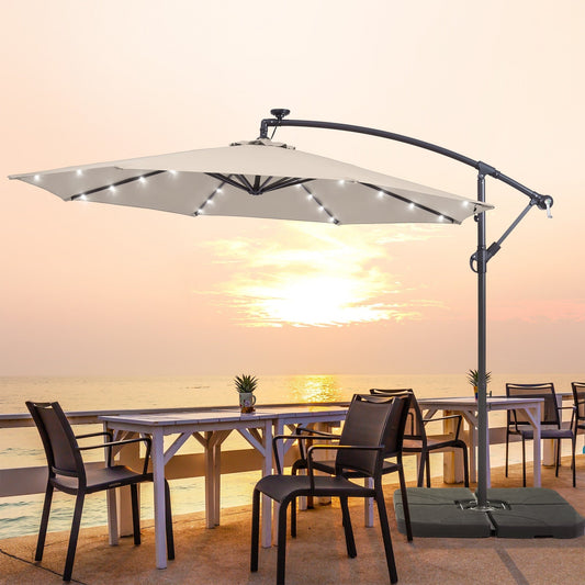 Parasol déporté de terrasse LIVOOSUN de 3 m avec éclairage LED et base en croix