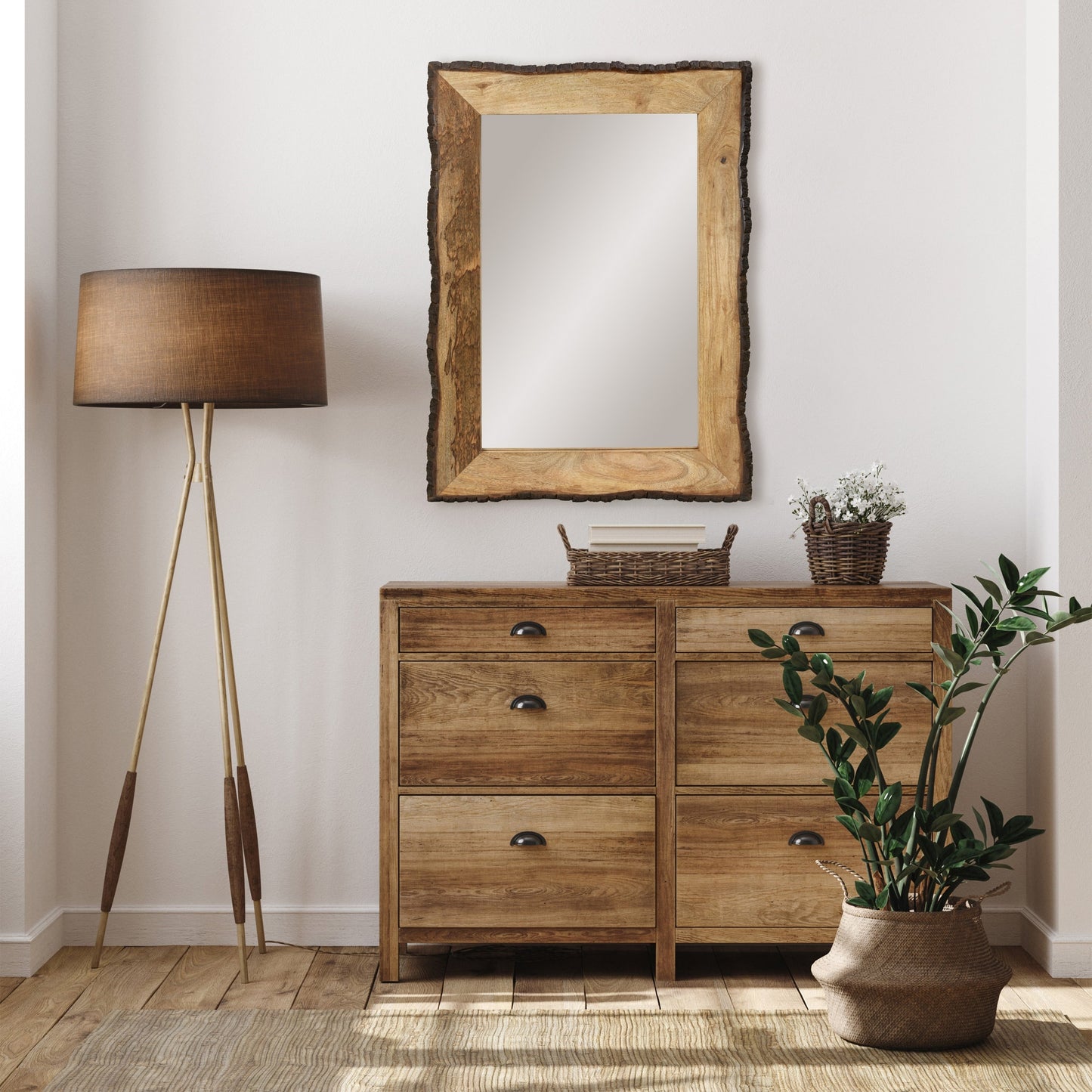 Miroir mural rectangulaire Lamont River of Goods en bois et verre brun et beige - 39 x 1,25 x 28