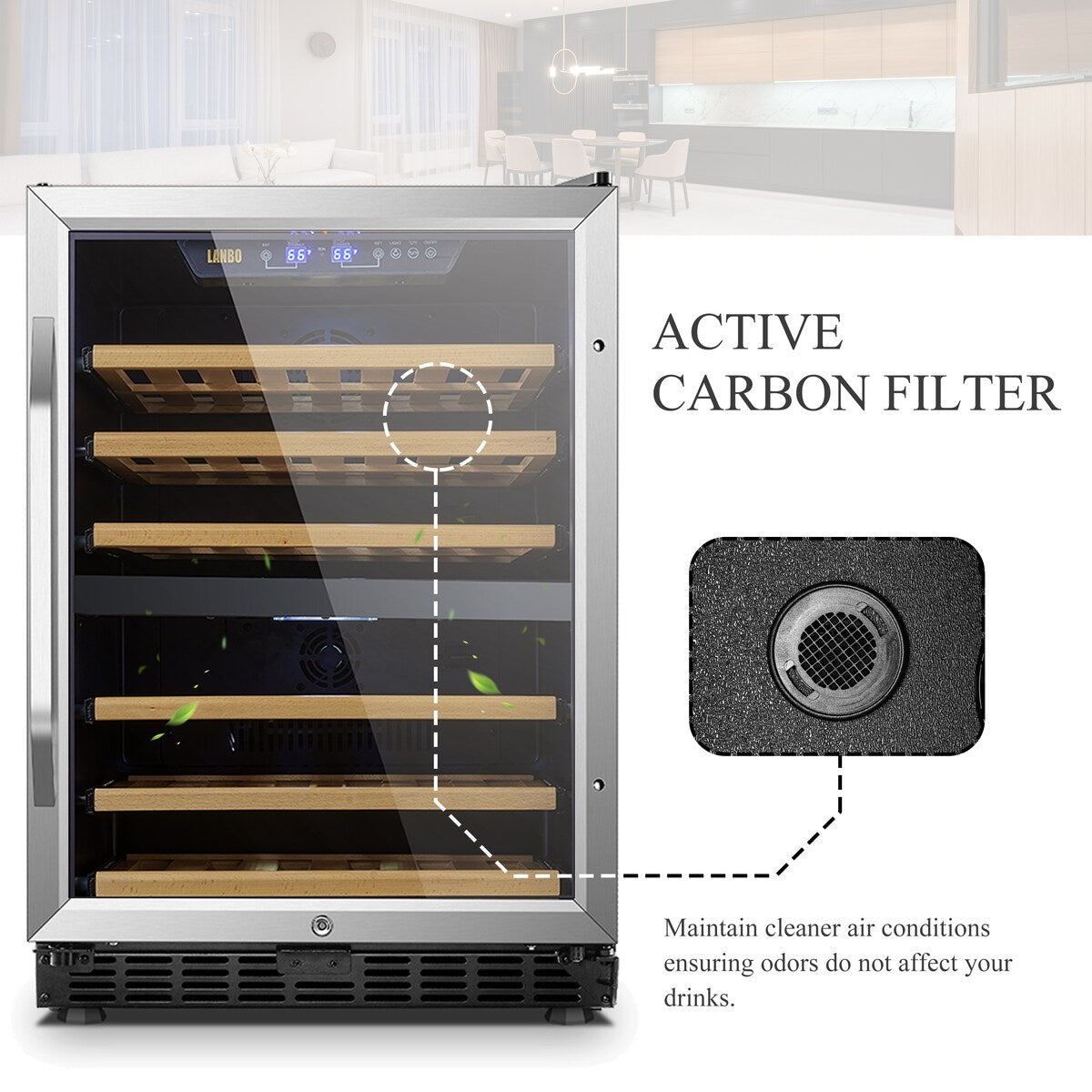 Cave à vin Lanbo 24 pouces à compresseur double zone intégré, 44 bouteilles