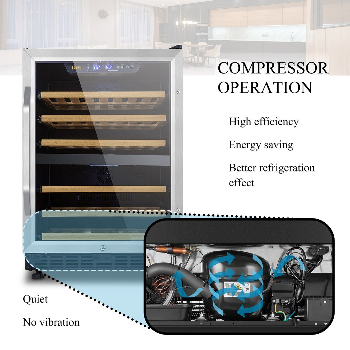 Cave à vin Lanbo 24 pouces à compresseur double zone intégré, 44 bouteilles