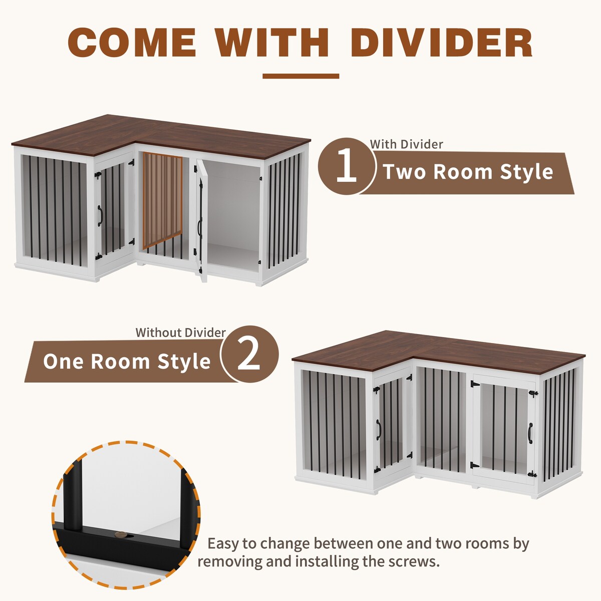 Grand meuble d'angle pour 2 chiens, cage en forme de L - 58,7 x 41,1 pouces