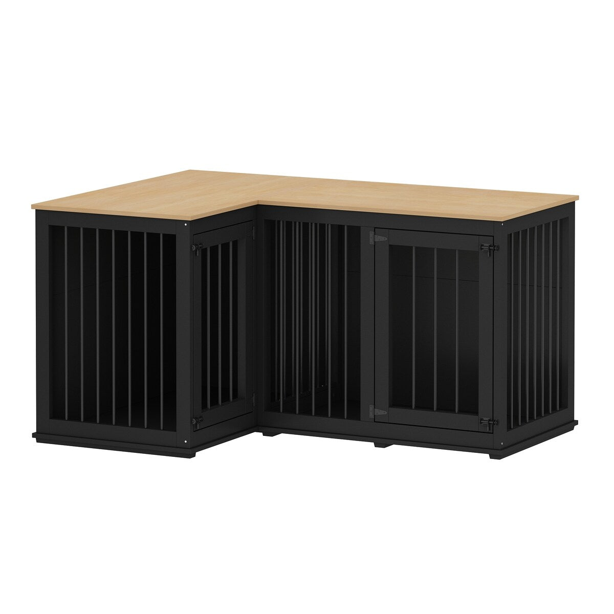 Grand meuble d'angle pour 2 chiens, cage en forme de L - 58,7 x 41,1 pouces
