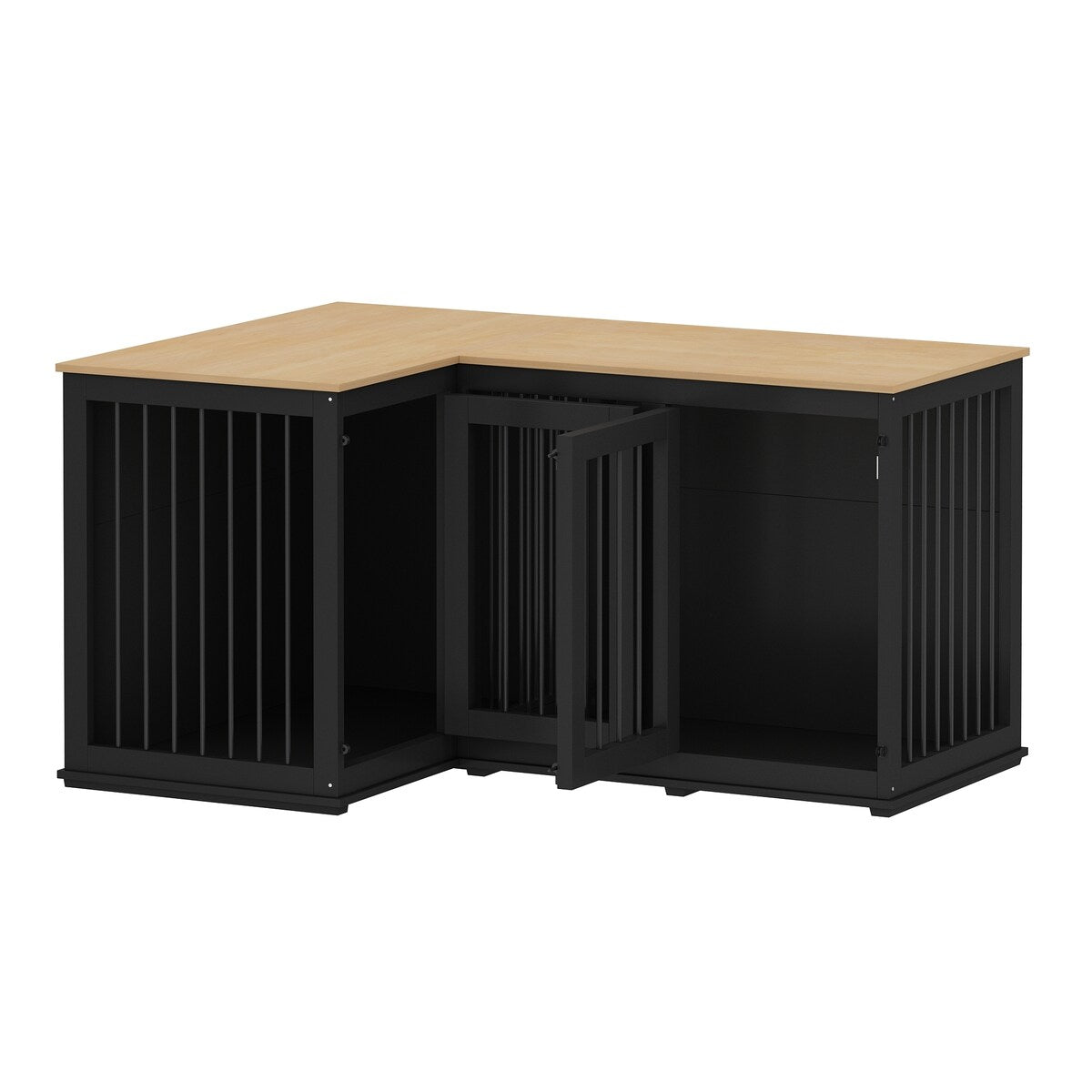 Grand meuble d'angle pour 2 chiens, cage en forme de L - 58,7 x 41,1 pouces