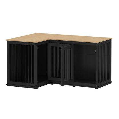 Grand meuble d'angle pour 2 chiens, cage en forme de L - 58,7 x 41,1 pouces