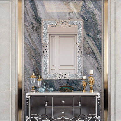 Grand miroir mural rectangulaire à miroirs emboîtables et perles de cristal