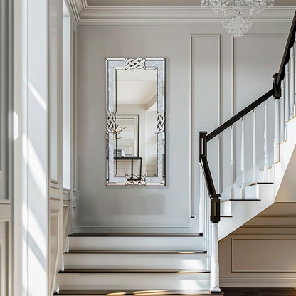 Grand miroir mural rectangulaire à miroirs emboîtables et perles de cristal