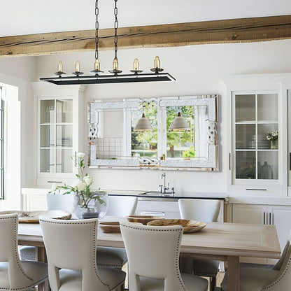 Grand miroir mural rectangulaire à miroirs emboîtables et perles de cristal