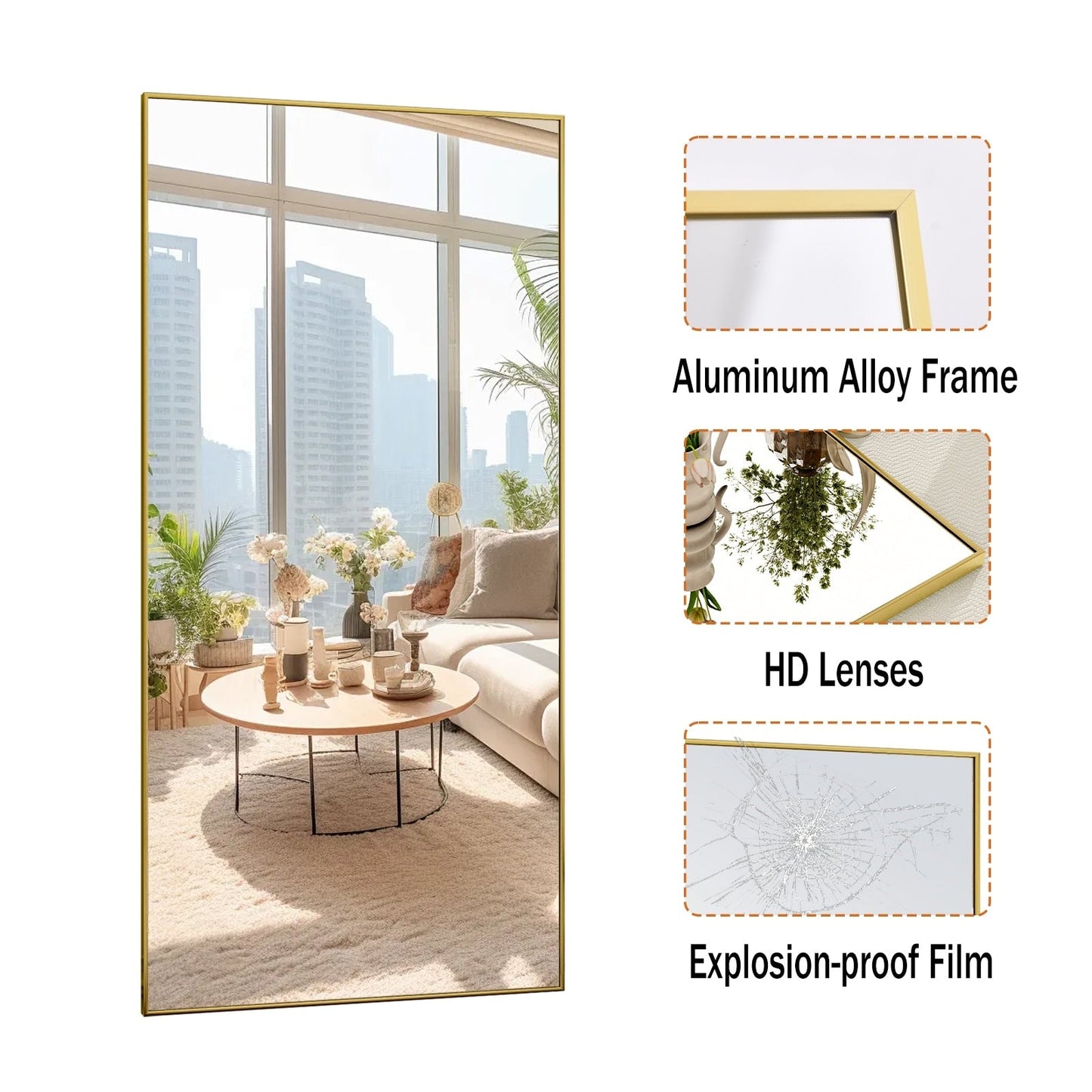 Grand miroir sur pied pleine longueur, décoration murale à suspendre