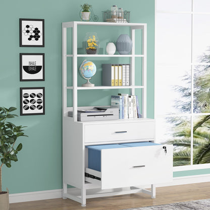 Classeur à 2 tiroirs, meuble de classement moderne avec support d'imprimante et serrure