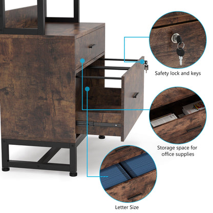 Classeur à 2 tiroirs, meuble de classement moderne avec support d'imprimante et serrure
