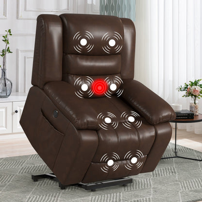 Fauteuil inclinable releveur en cuir avec double moteur, fauteuils inclinables électriques surdimensionnés avec chauffage et massage électrique