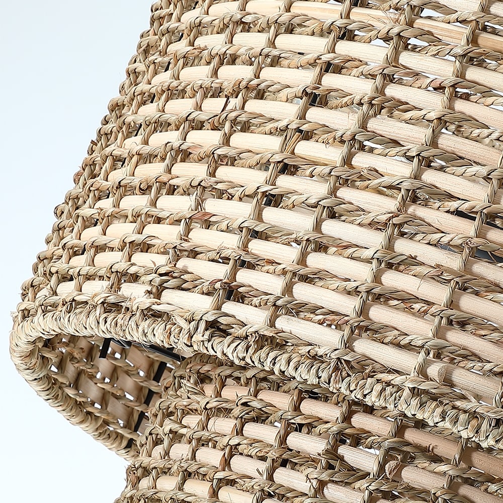 Lustre Lennie à 4 lumières en rotin, structure cylindrique étagée, avec rosace noire - 51 cm de largeur - 51 cm de largeur