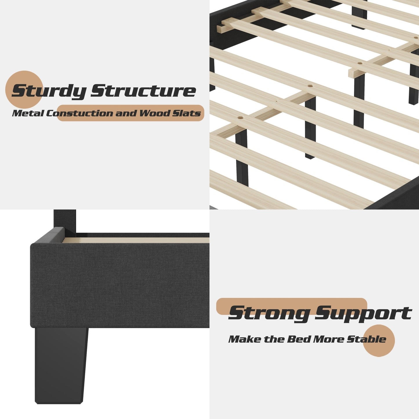 Cadre de lit plateforme rembourré réglable Lifezone pour lit queen size