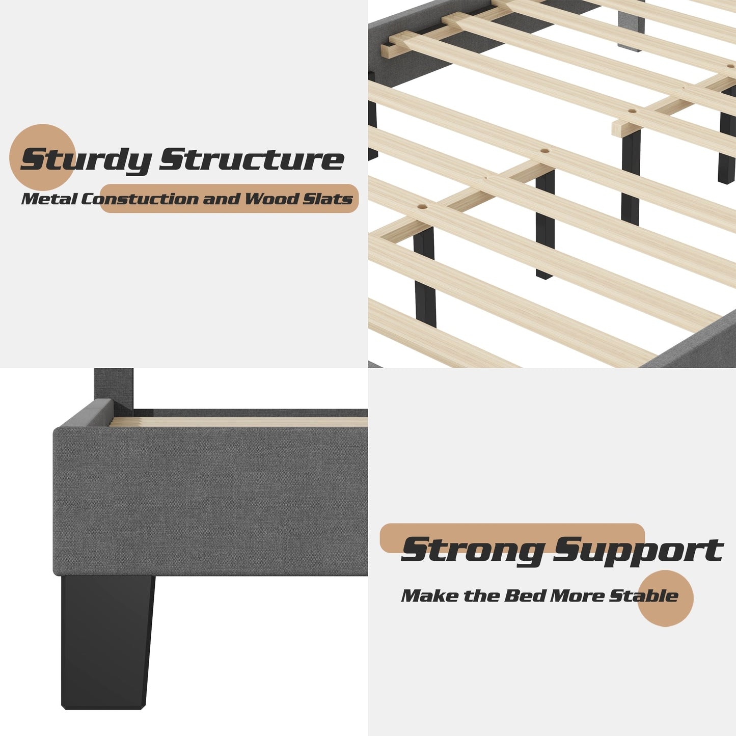 Cadre de lit plateforme rembourré réglable Lifezone pour lit queen size