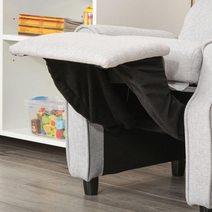 Fauteuil inclinable manuel rembourré gris clair pour enfants de 3 à 5 ans avec repose-pieds et 2 poches latérales