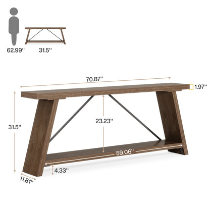 Table console en bois rustique de 70,9 pouces de long avec étagère de rangement