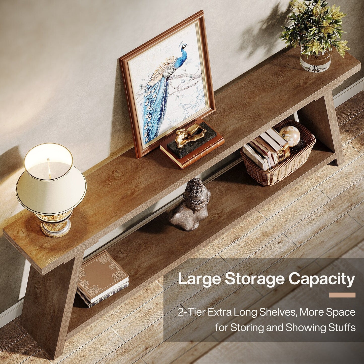 Table console en bois rustique de 70,9 pouces de long avec étagère de rangement