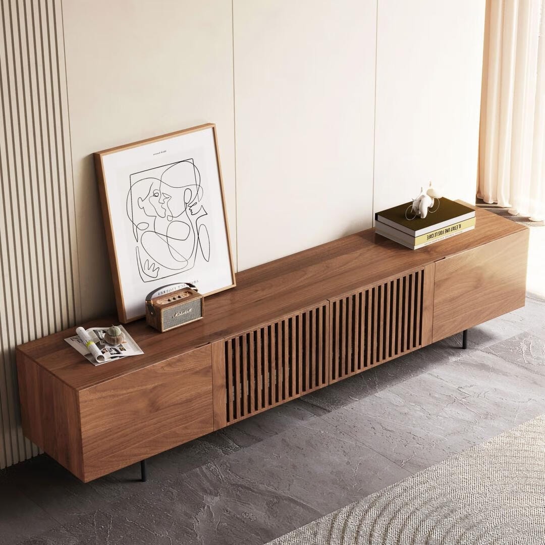 Meuble TV de style moderne du milieu du siècle avec 4 portes de rangement, compatible avec les téléviseurs jusqu'à 100 pouces, centre de divertissement pour le salon