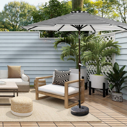 Parasol de terrasse Lopes de 2,74 m (9 pi) avec pied et support lestés finition bronze inclus