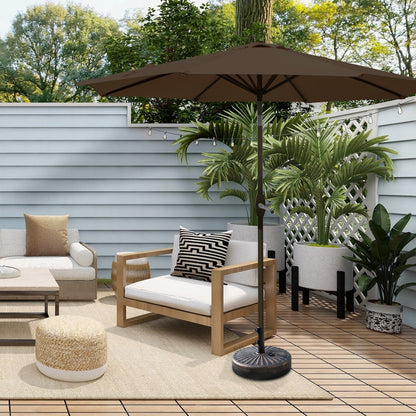 Parasol de terrasse Lopes de 2,74 m (9 pi) avec pied et support lestés finition bronze inclus