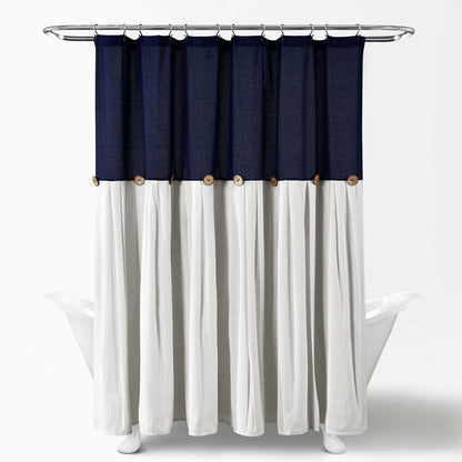 Rideau de douche à boutons en lin bicolore Lush Decor