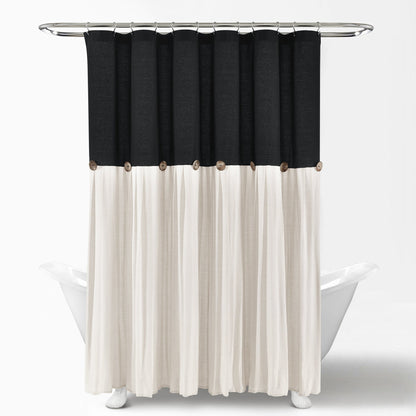 Rideau de douche à boutons en lin bicolore Lush Decor