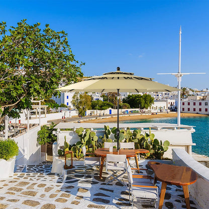 Parasol d'extérieur MAISON ARTS de 3 m (10 pi) à 3 niveaux, ventilé, avec inclinaison automatique et manivelle.