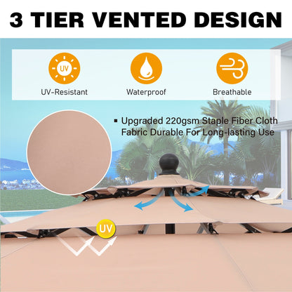 Parasol d'extérieur MAISON ARTS de 3 m (10 pi) à 3 niveaux, ventilé, avec inclinaison automatique et manivelle.