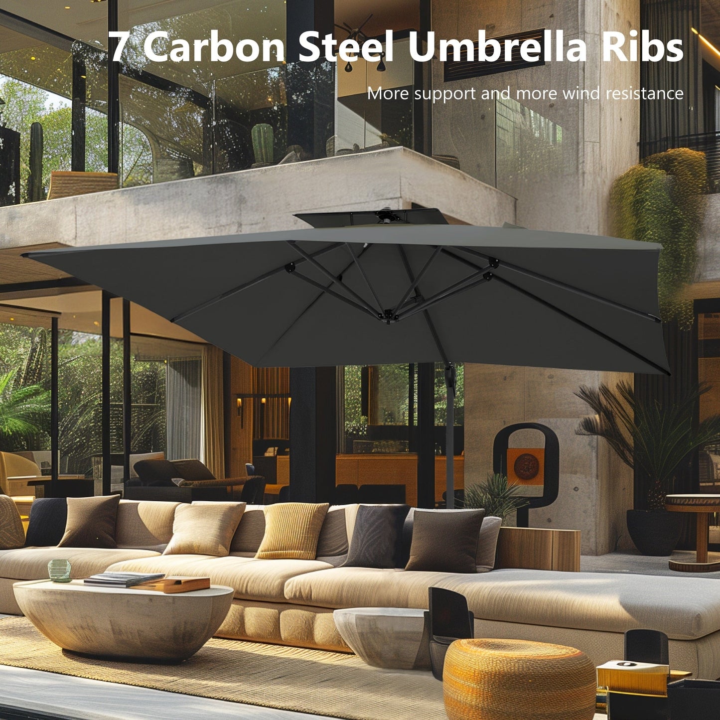 Parasol déporté hydraulique automatique MAISON ARTS de 3,66 m (12 pi) avec mât en aluminium et rotation à 360°