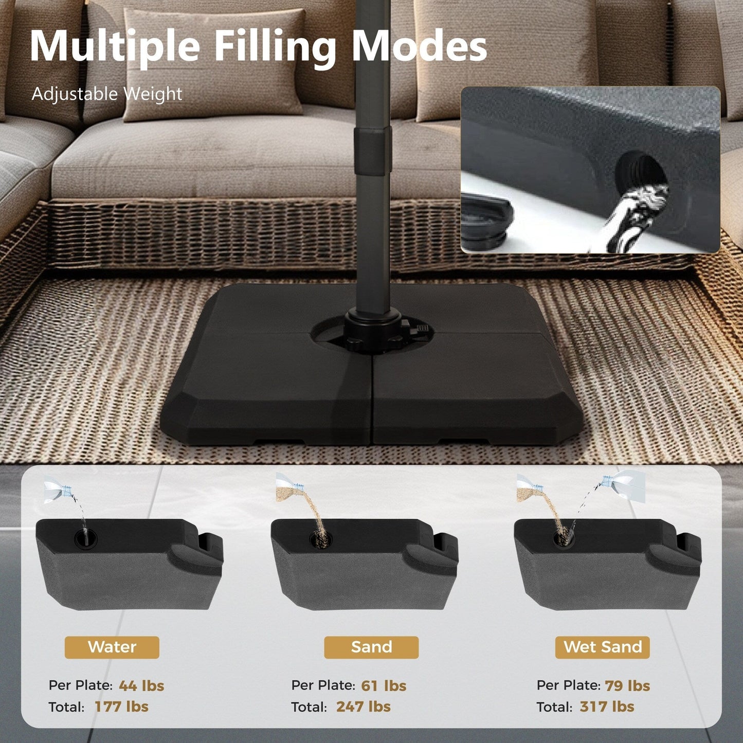 Parasol déporté hydraulique automatique MAISON ARTS de 3,66 m (12 pi) avec mât en aluminium et rotation à 360°