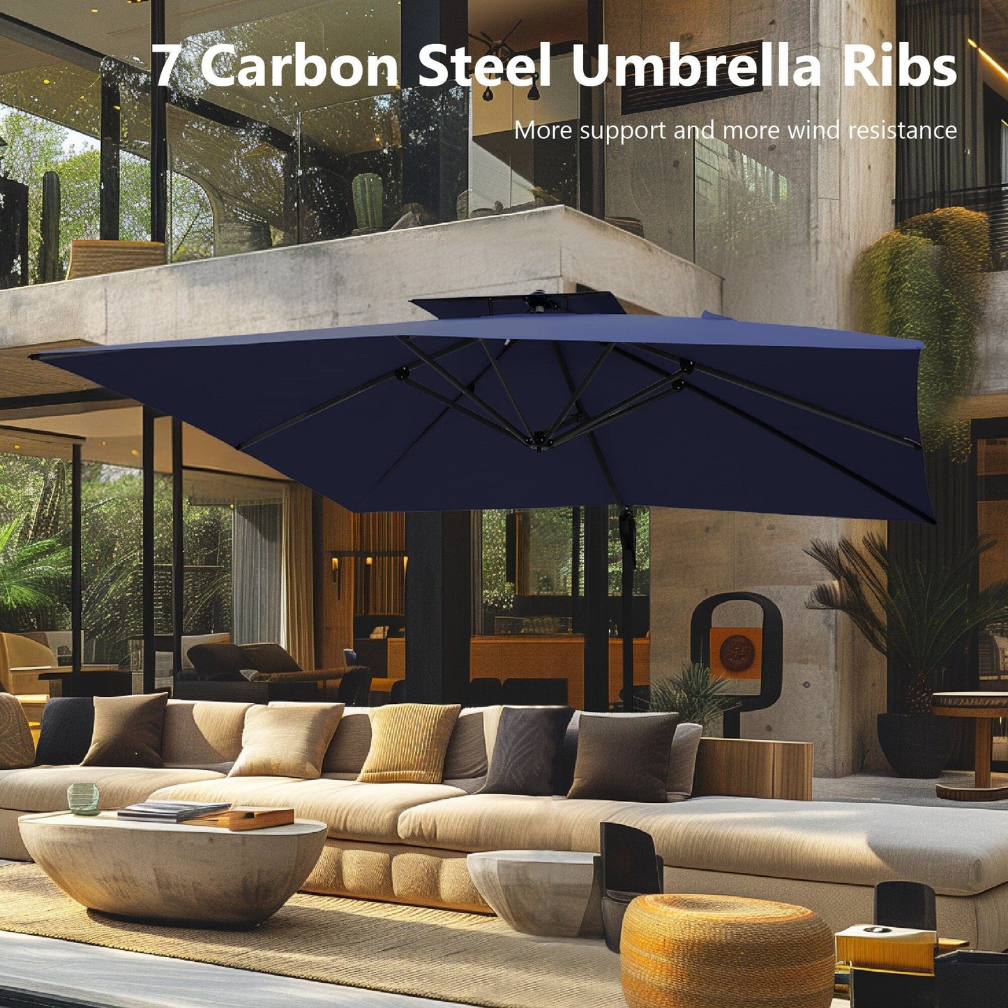 Parasol déporté hydraulique automatique MAISON ARTS de 3,66 m (12 pi) avec mât en aluminium et rotation à 360°