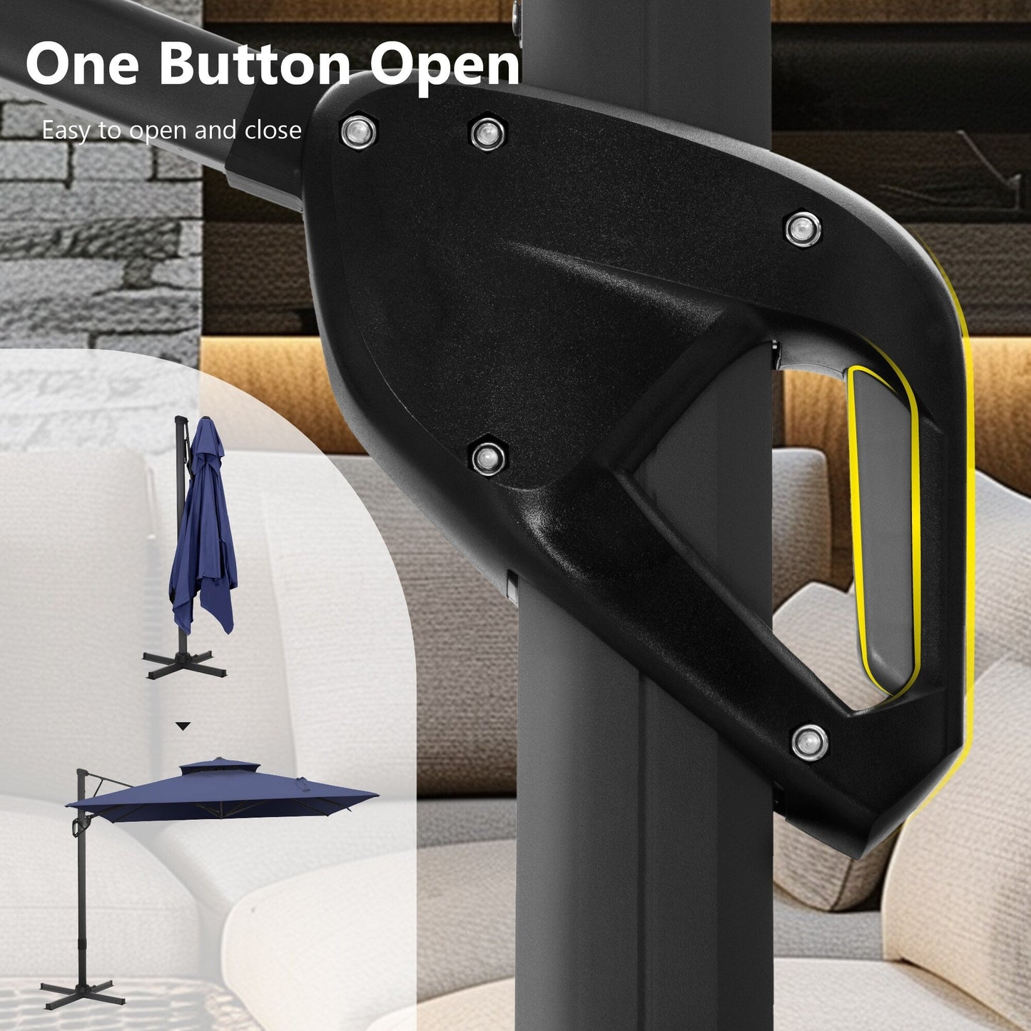 Parasol déporté hydraulique automatique MAISON ARTS de 3,66 m (12 pi) avec mât en aluminium et rotation à 360°