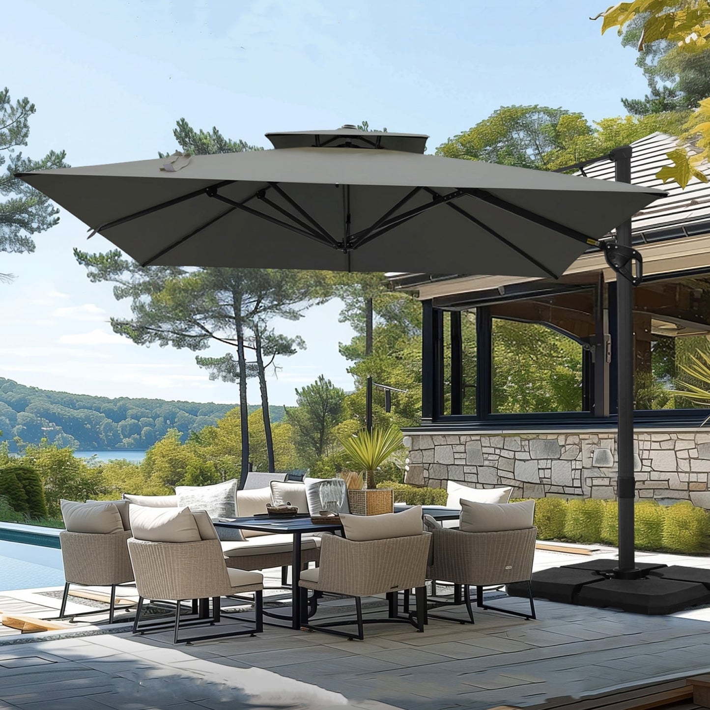 Parasol déporté hydraulique automatique MAISON ARTS de 3,66 m (12 pi) avec mât en aluminium et rotation à 360°