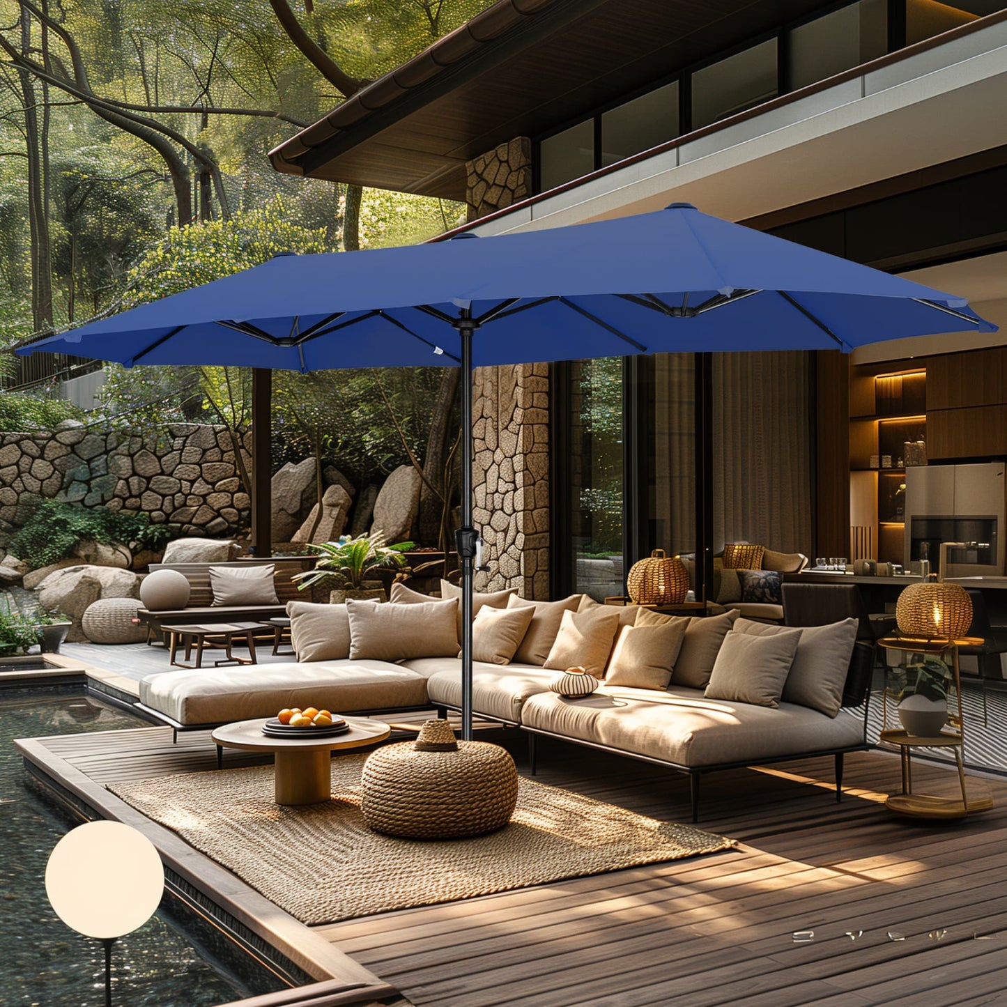 Parasol de terrasse double face extra large de 4 m (13 pi) avec manivelle, MAISON ARTS