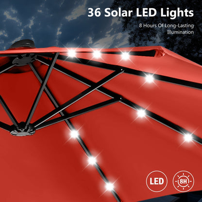 Parasol de marché d'extérieur rectangulaire à manivelle double face MAISON ARTS de 4,57 m (15 pi), avec éclairage solaire à DEL et base incluse