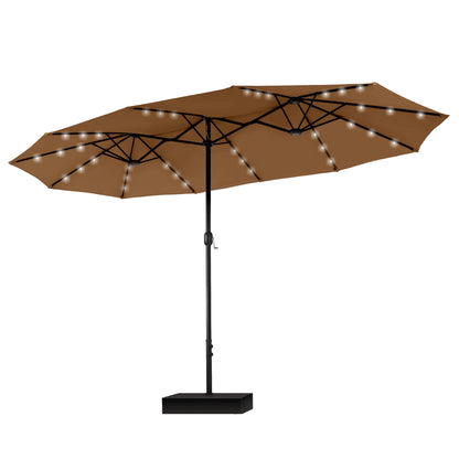 Parasol de marché d'extérieur rectangulaire à manivelle double face MAISON ARTS de 4,57 m (15 pi), avec éclairage solaire à DEL et base incluse