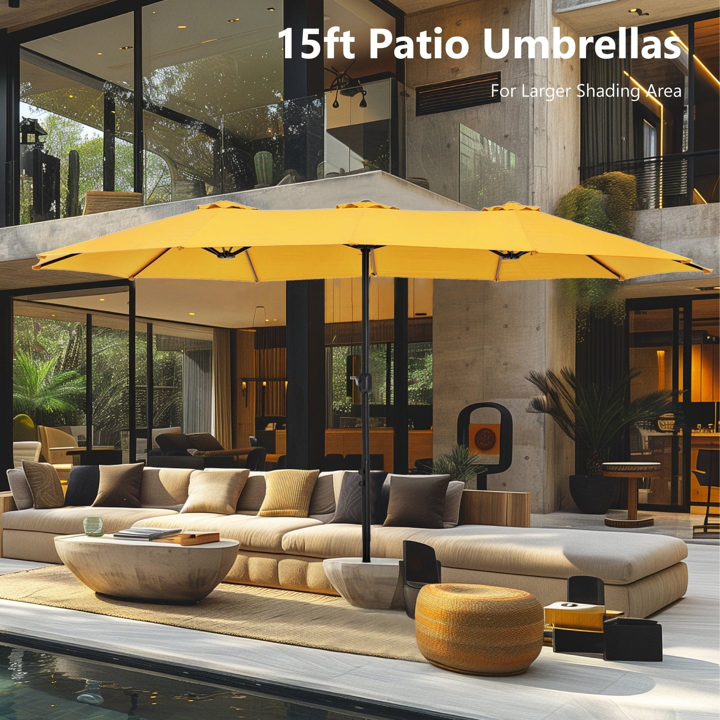 Parasol double face extra large de 4,57 m (15 pi) avec base incluse, MAISON ARTS