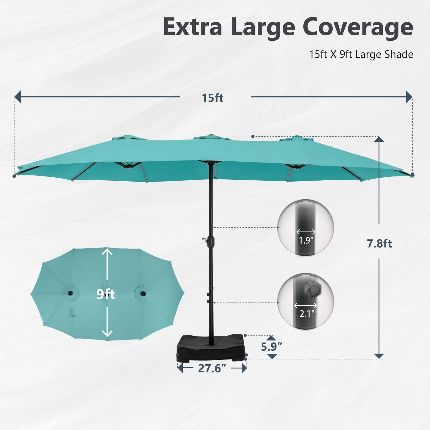 Parasol double face extra large de 4,57 m (15 pi) avec base incluse, MAISON ARTS