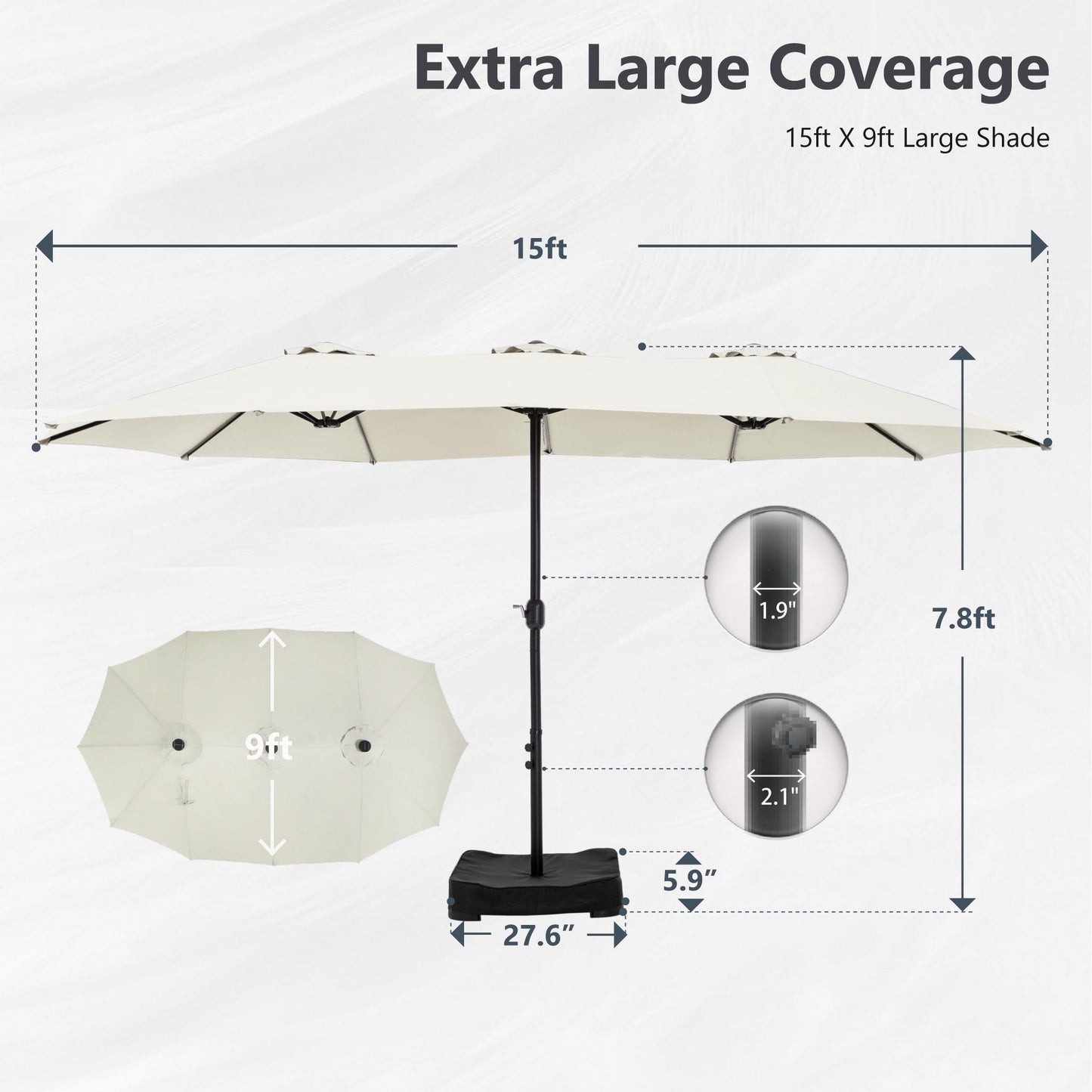 Parasol double face extra large de 4,57 m (15 pi) avec base incluse, MAISON ARTS