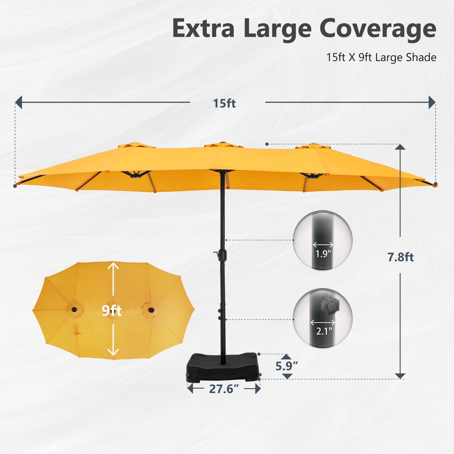 Parasol double face extra large de 4,57 m (15 pi) avec base incluse, MAISON ARTS