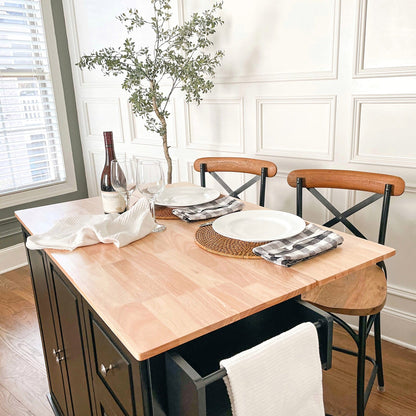 Chariot de cuisine Sophia &amp; William avec plateau rabattable en bois d'hévéa, chariot de cuisine roulant avec grand meuble de rangement