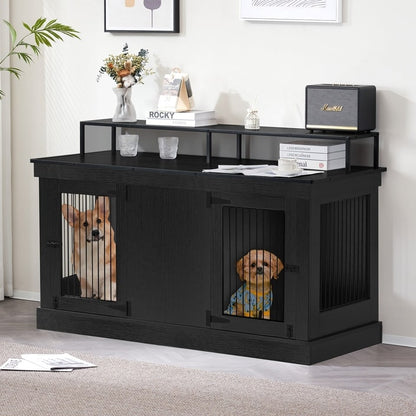 Meuble TV intégré pour grande cage à chien Mcombo, niche en bois avec double porte 1861
