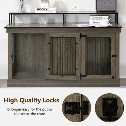 Meuble TV intégré pour grande cage à chien Mcombo, niche en bois avec double porte 1861
