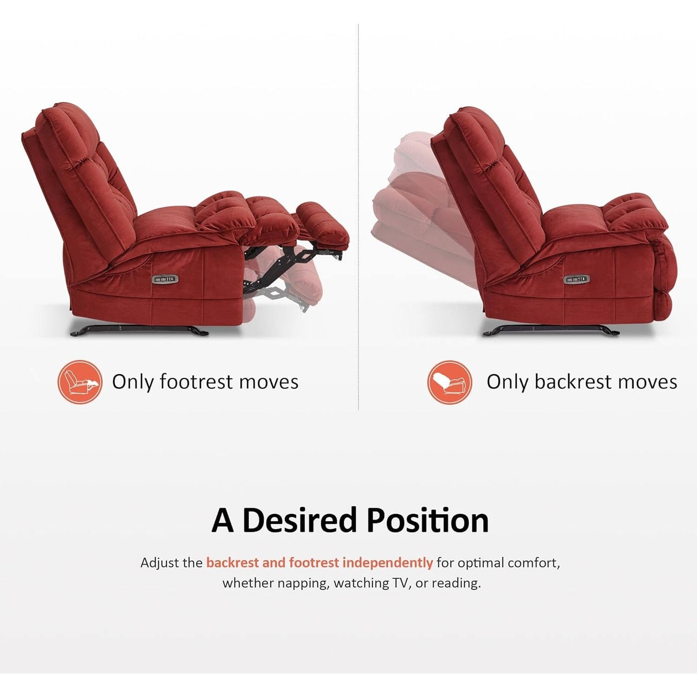 Fauteuil inclinable à bascule électrique surdimensionné MCombo à double moteur, sans accoudoirs, idéal pour le salon, tissu PR607