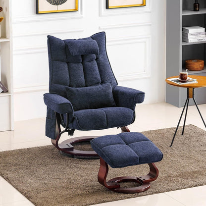 Ensemble de 2 fauteuils inclinables pivotants avec pouf et coussin de nuque, tissu chenille